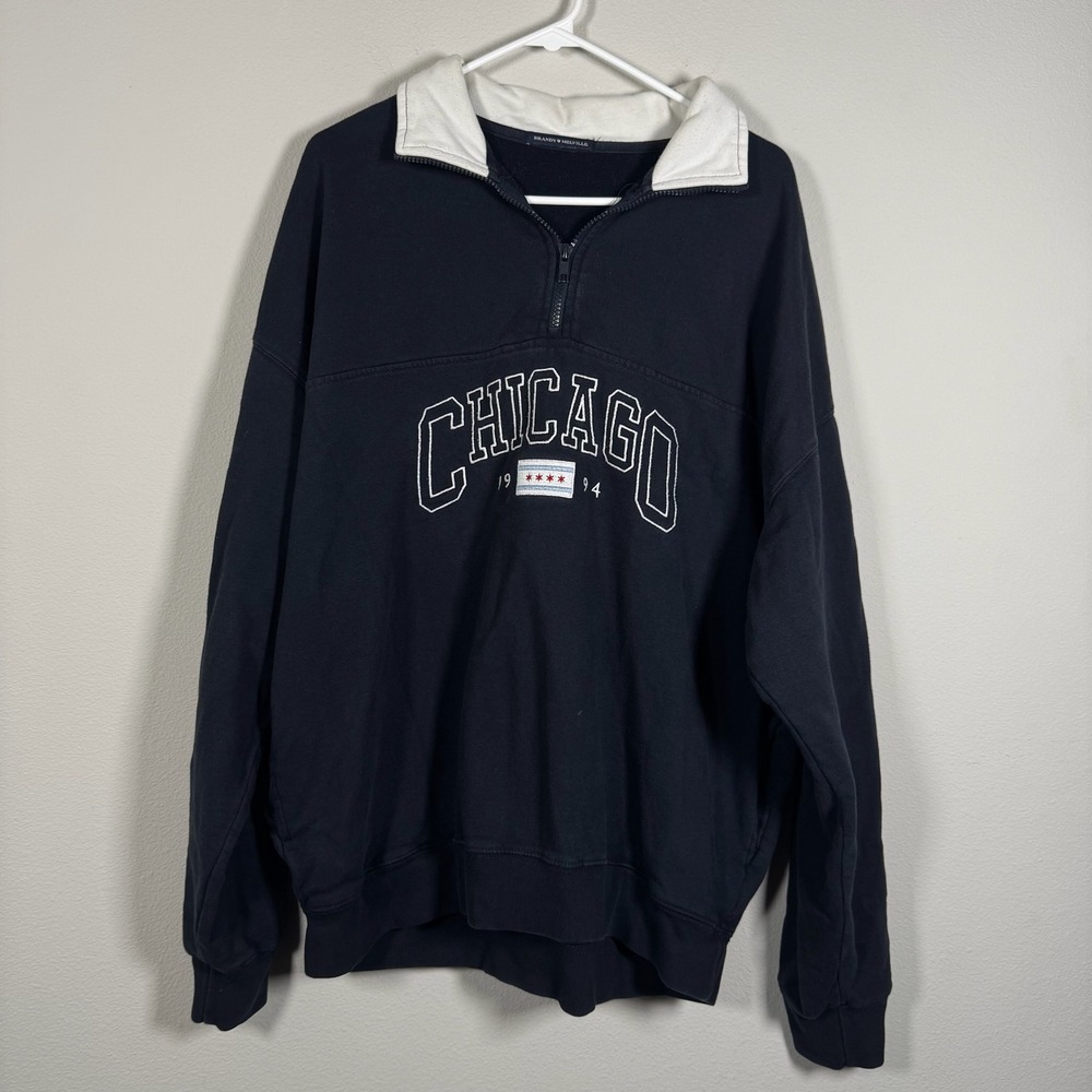 Brandy Melville Chicago 1994 Quarter Zip Sweatshirt Navy Blue Oversized XL